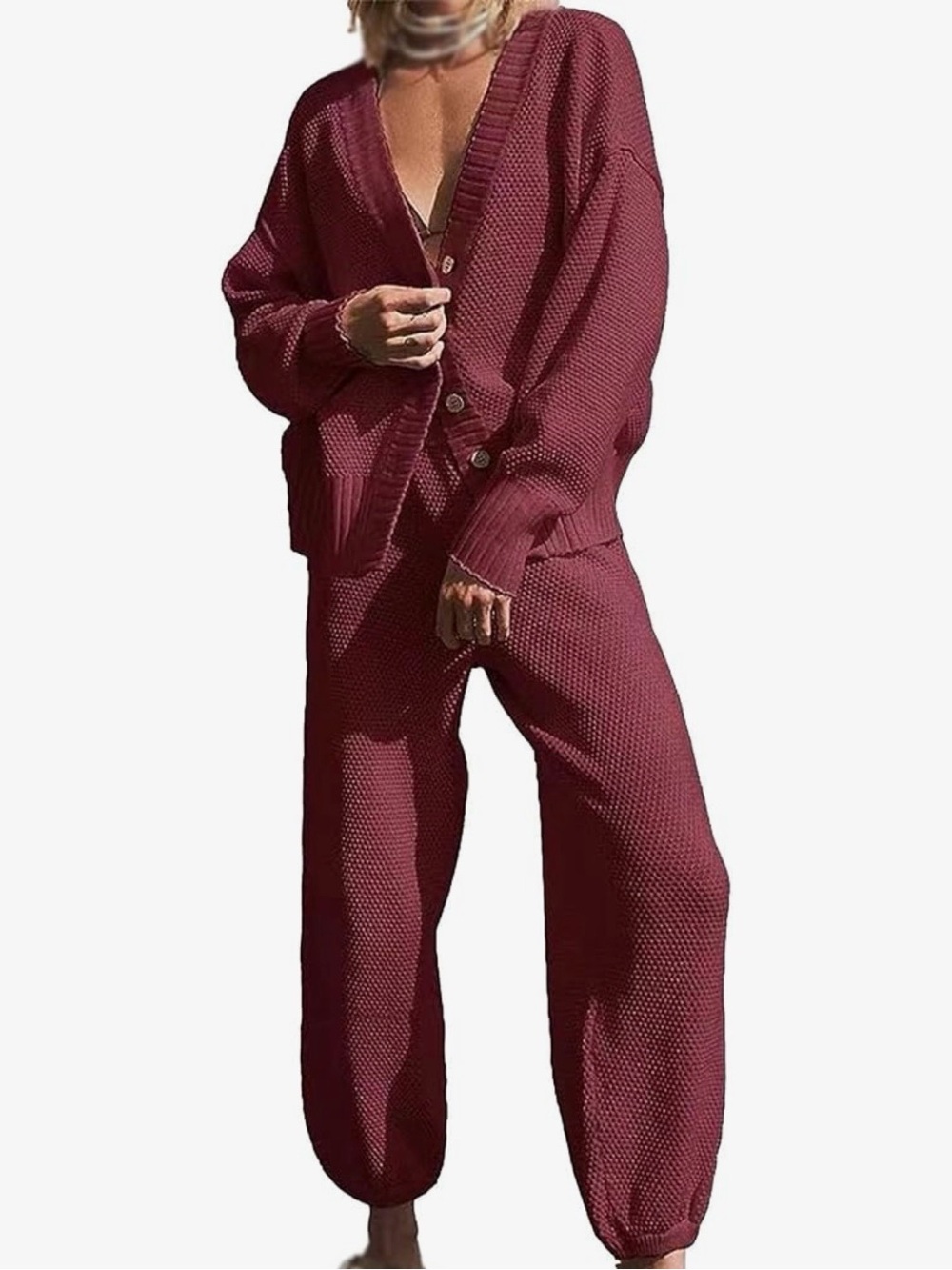 Womens Cardigan Sweater Set 2 Piece Lounge Sets knit jogger medium